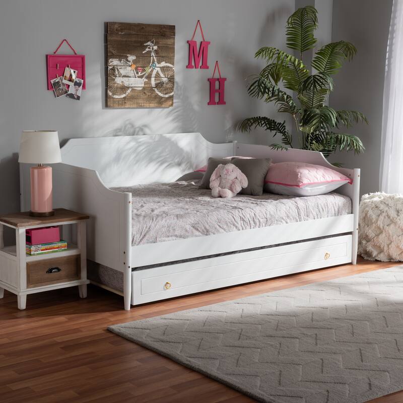 Alya Classic Traditional Farmhouse Full Daybed with Roll-Out Trundle Bed