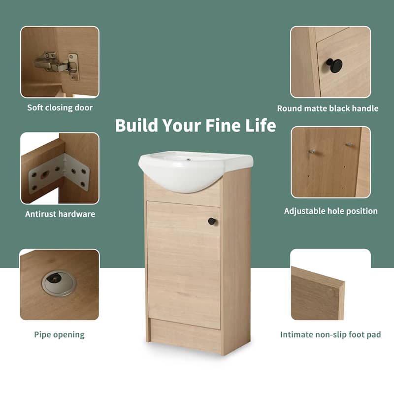 Wall Mounted 18'' Single Bathroom Vanity Sink Combo with Soft Close Door for Small Bathroom