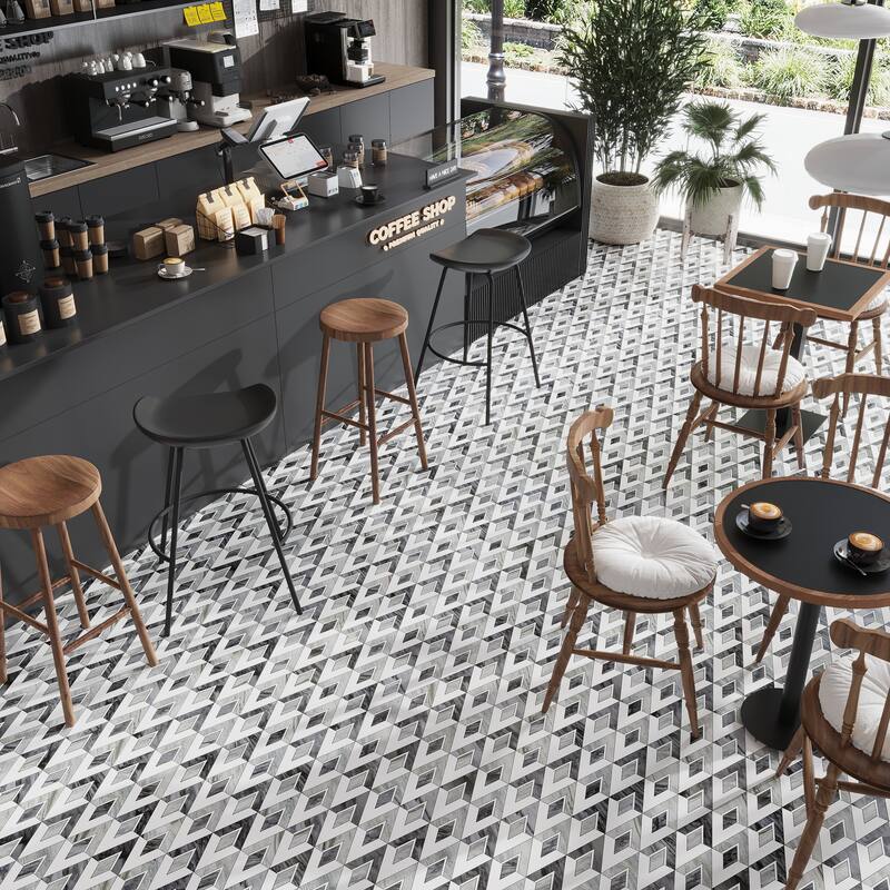 Toscana 12x12 in. Polished Calacatta Bluette, White Geometric Diamond Mosaic Wall and Floor Tile (4.65 sq ft/case, 5-Pack) - White Gray