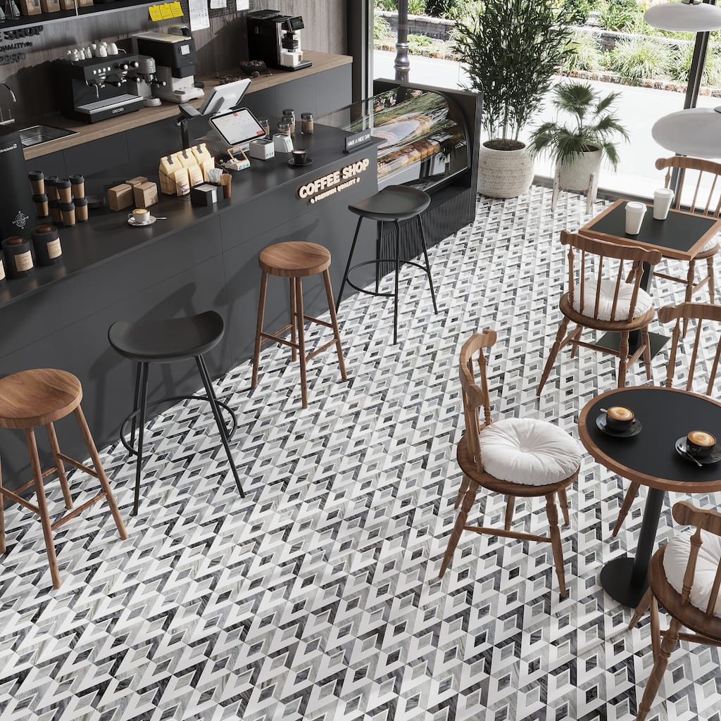 Toscana 12x12 in. Polished Calacatta Bluette, White Geometric Diamond Mosaic Wall and Floor Tile (4.65 sq ft/case, 5-Pack)