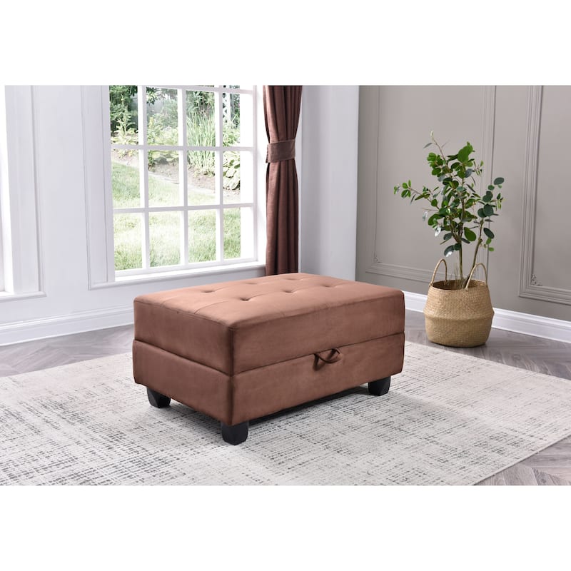 Micro-suede Button Tufted Storage Ottoman - Chocolate Brown