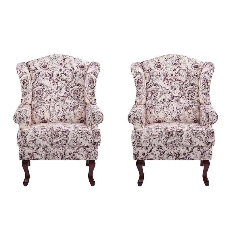 2 Set Traditional Rolled Arm Wing Back Accent Chair