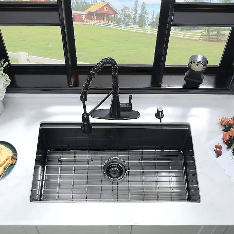 32" x 19" Black Stainless Steel Single Bowl Undermount Kitchen Sink With WorkStation - 32 x19