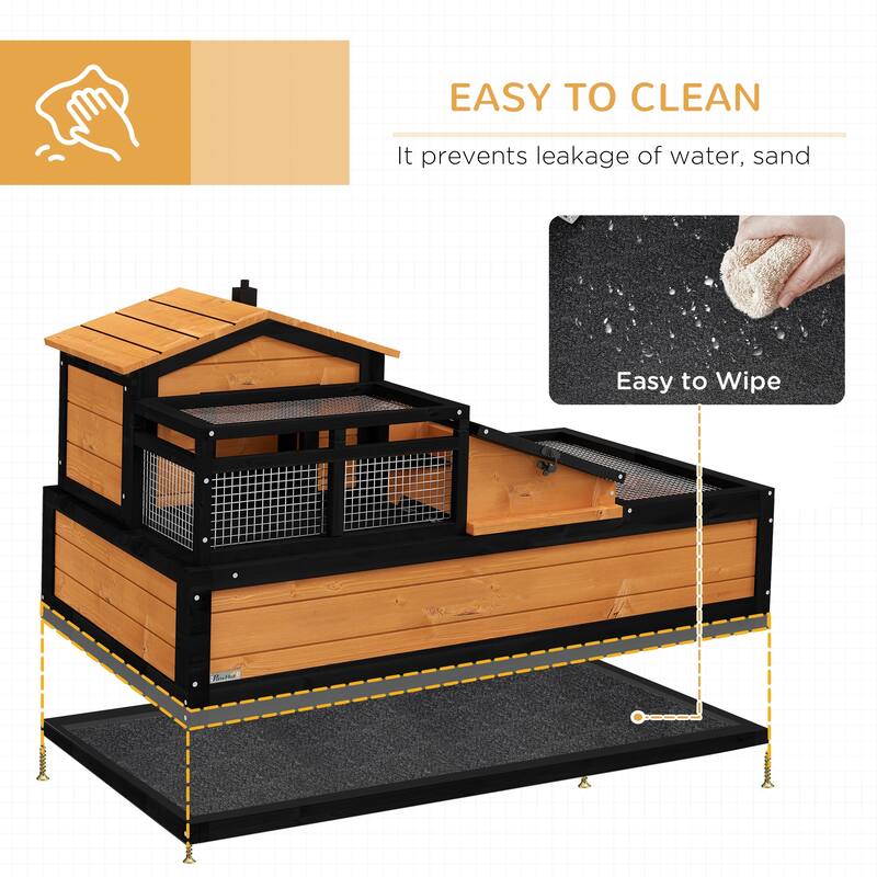 PawHut Wooden Tortoise Habitat, Tortoise Enclosure Reptile Cage w/ Tray