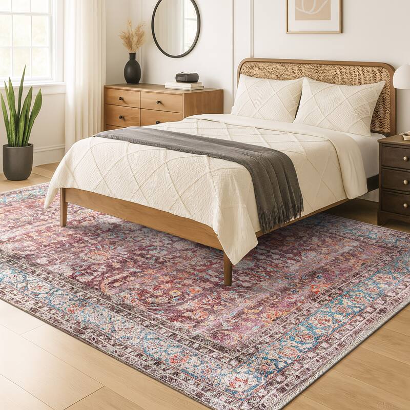 World Rug Gallery Vintage Distressed Bordered Washable Area Rug