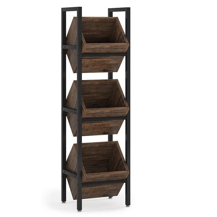 Metal Wine Rack 3-Bin Industrial Wine Bottle Stand Storage Shelf - 11.81''D x 14.56''W x 51.18''H