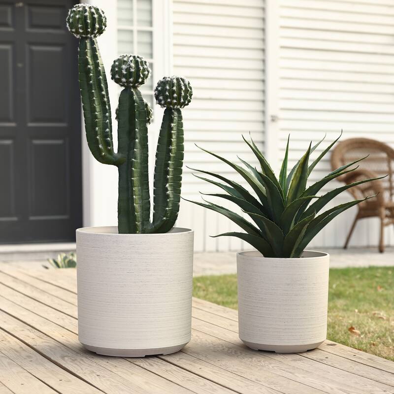 2-Piece HDPE Round Plastic Pot Planters Set, Cortina Cream