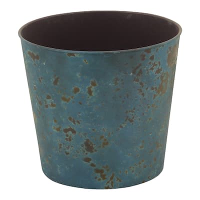 Cheungs Round, 9" rustic blue planter with a tapered body - 12x12x11