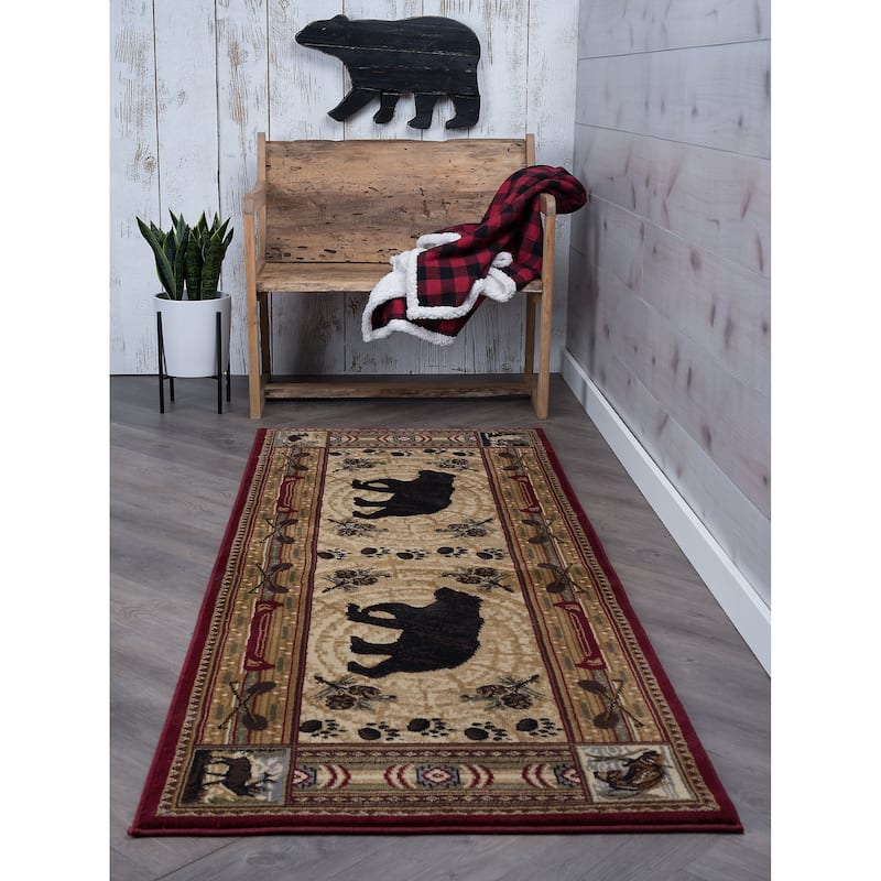 Natural Lodge Transitional Graphic Indoor Area Rug - 2'7'' x 7'3'' Runner - Brown