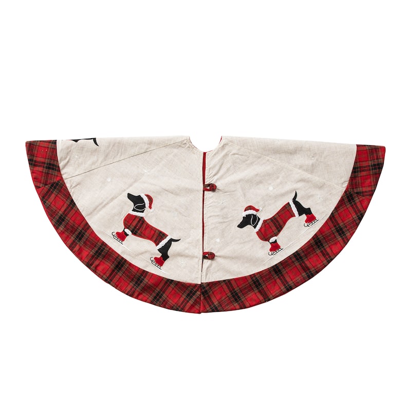 Glitzhome 48"D Traditional Dachshund Happy Holly Days Christmas Tree Skirt With Border