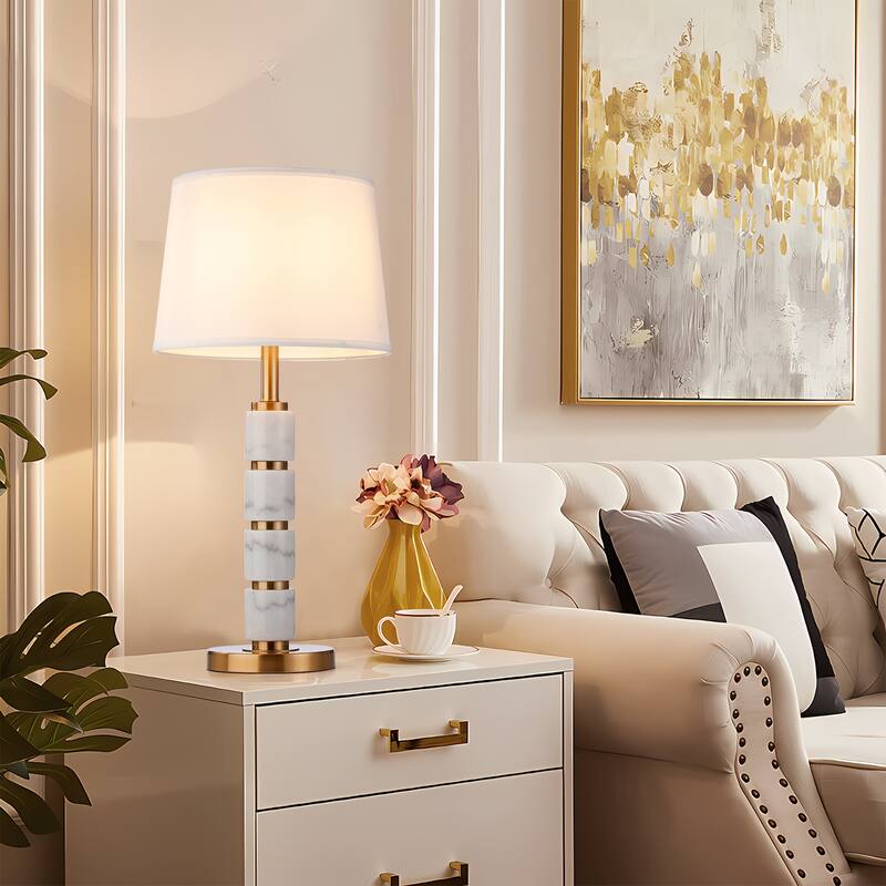 Gold Metal Alabaster Stone Table Lamp Accent Buffet Bedside Lamp