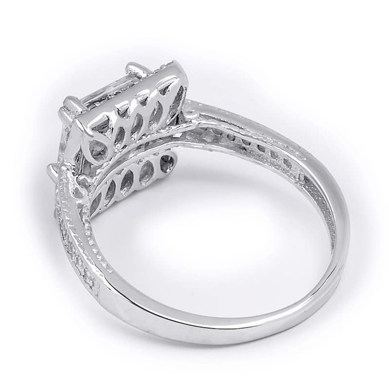 Sterling Silver 2.50 Carat Bridal Engagement Ring Princess Cut Halo