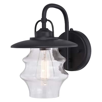 Glenn 1 Light Dusk to Dawn Black Coastal Outdoor Wall Lantern Clear Glass