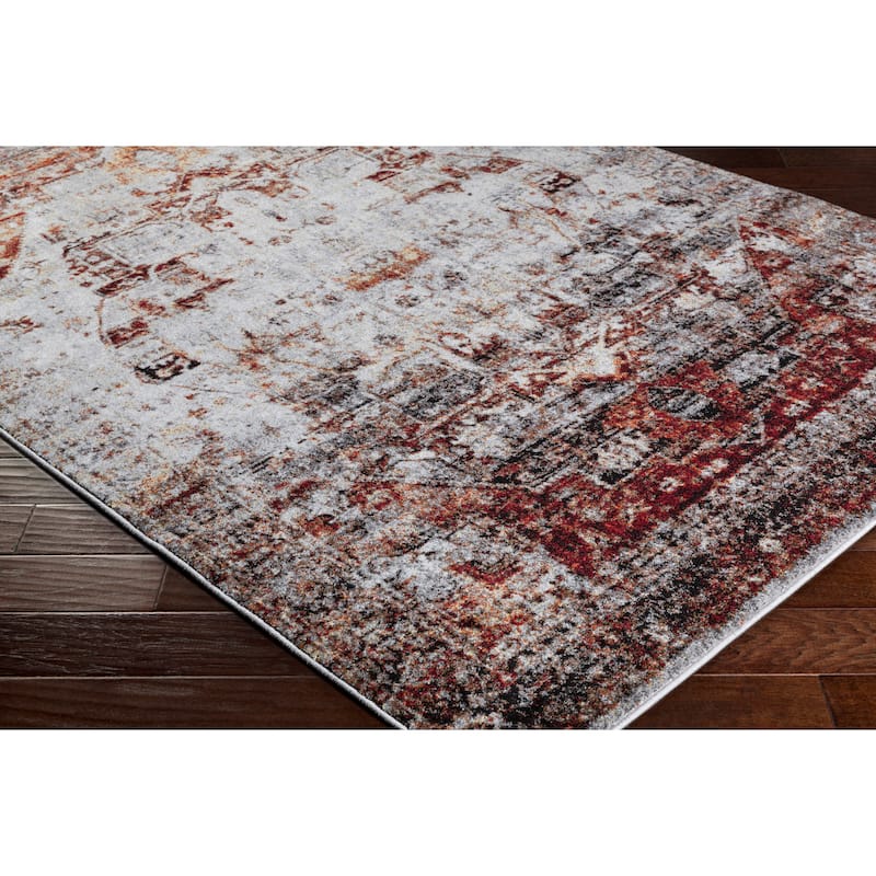 Emery Red & Grey Faded Vintage Medallion Area Rug - 7'10" x 10'6"