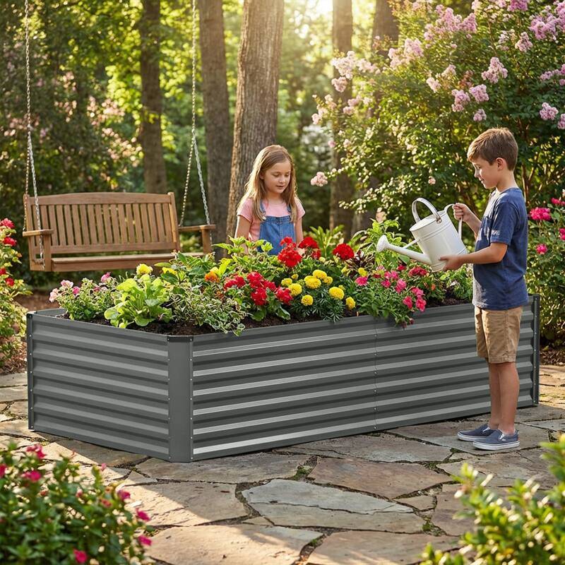 Meyreso 6ft x 3ft x 2ft Galvanized Metal Raised Garden Bed, Durable Outdoor Planter, Rust Resistant, Safety Edging