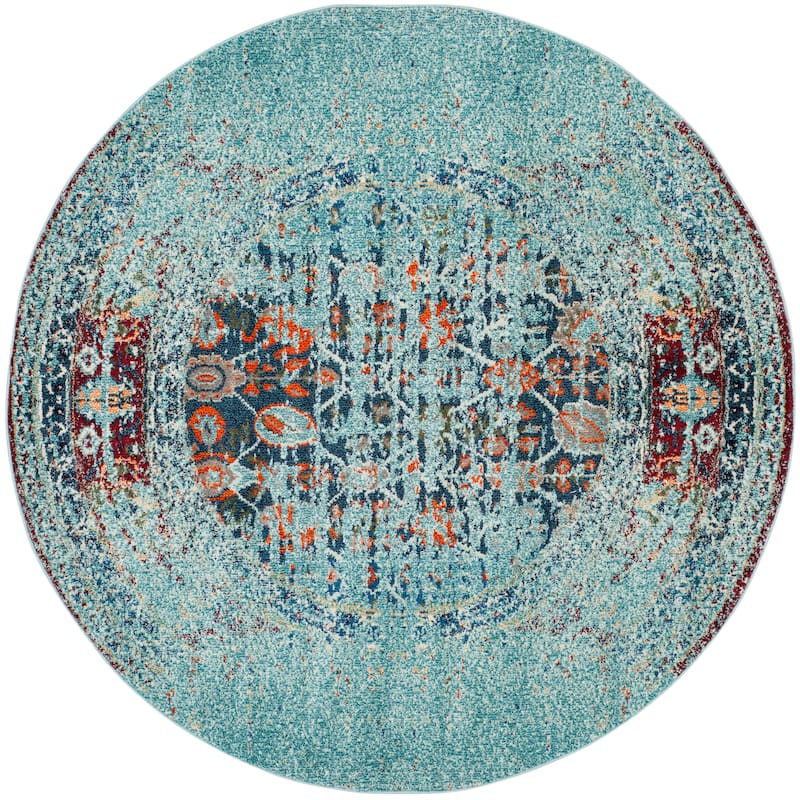 SAFAVIEH Monaco Stojana Boho Rug - 9' Round - Blue/Multi