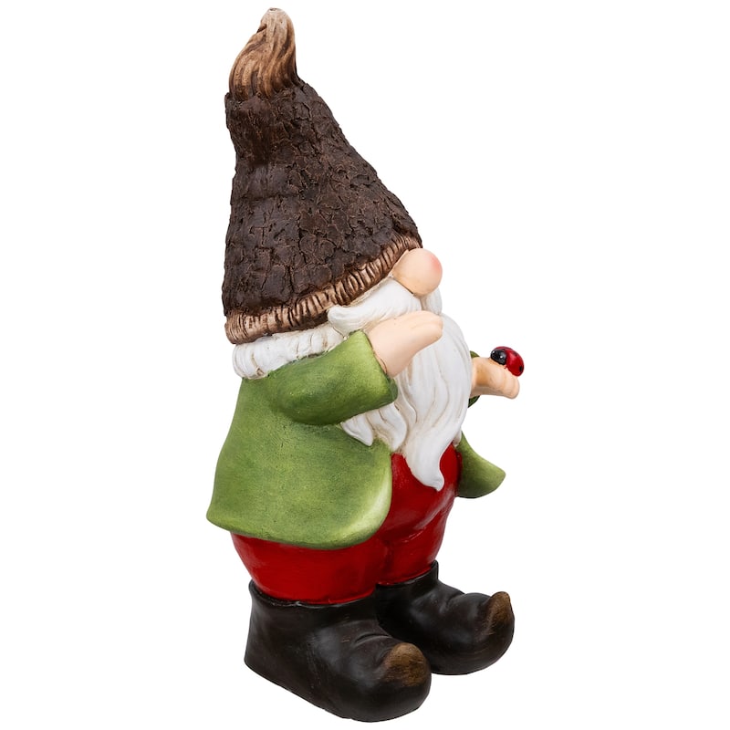 Gnome with Ladybug Outdoor Garden Statue - 15.75"