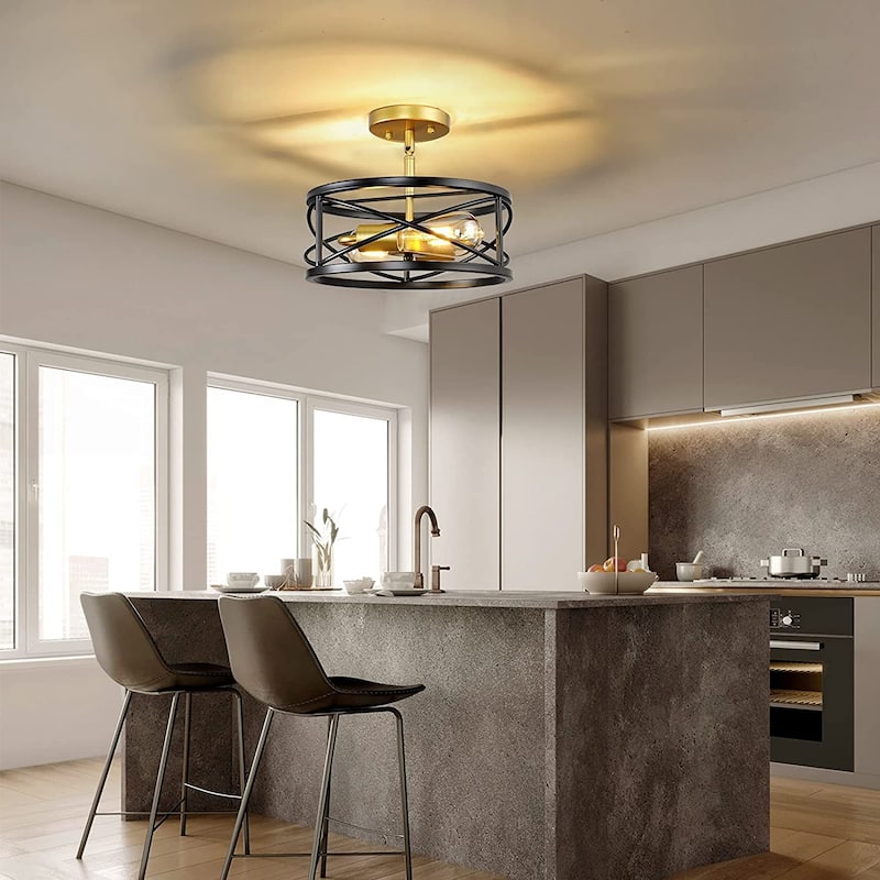 2 lights farmhouse sloped ceiling light fixture drum ceiling lamp