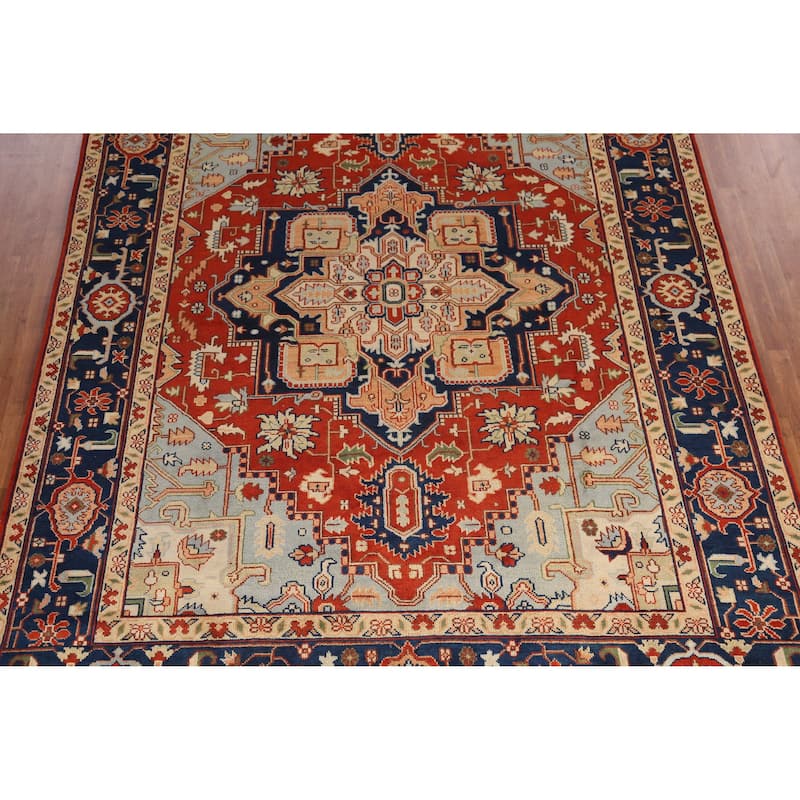 Geometric Heriz Serapi Indian Large Rug Handmade Wool Carpet - 9'9" x 13'9"