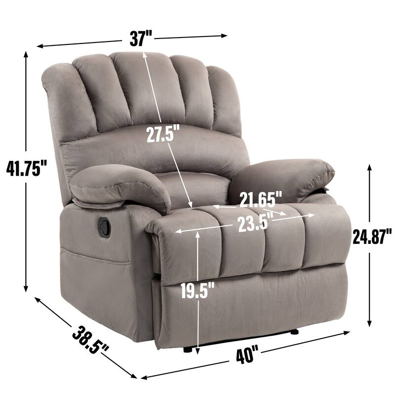 Brown Extra-Large Manual Recliner with 155° Recline and Cozy Fabric Upholstery