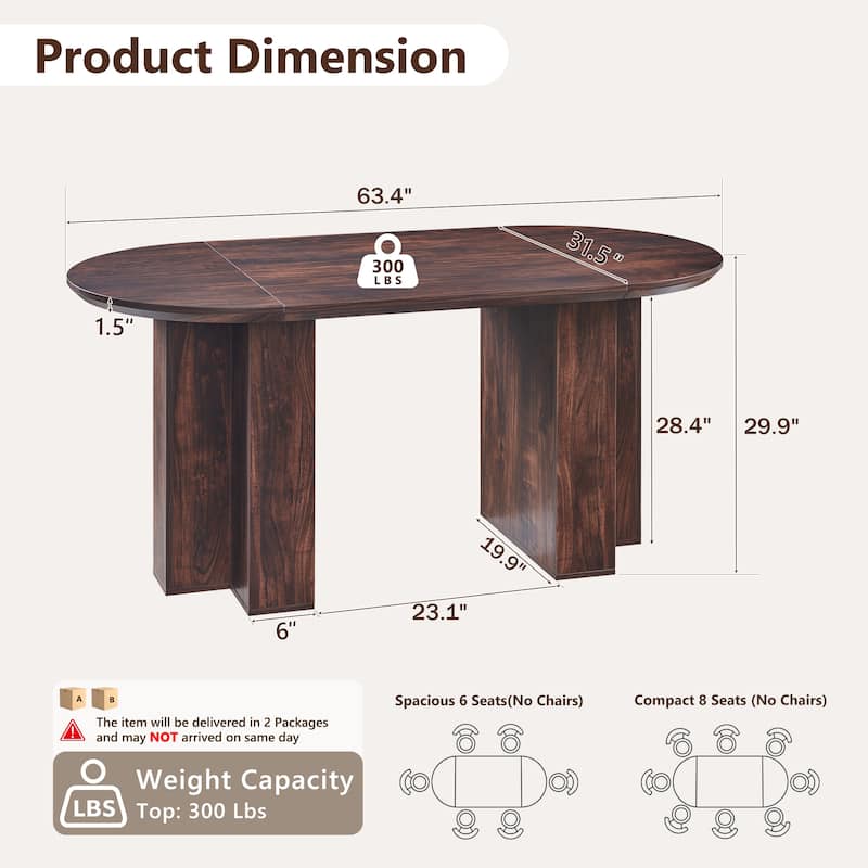 Modern 63" Oval Dining Table, Kitchen Table with Sturdy T-Shaped Base