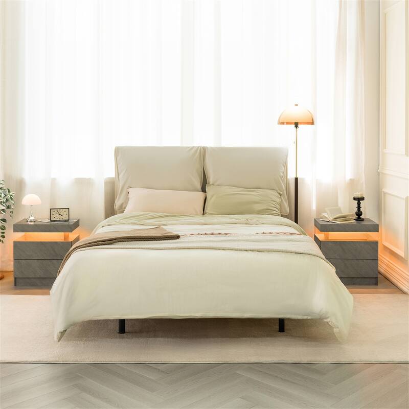 Modern 2-Drawer LED Nightstand with Built-in Lighting