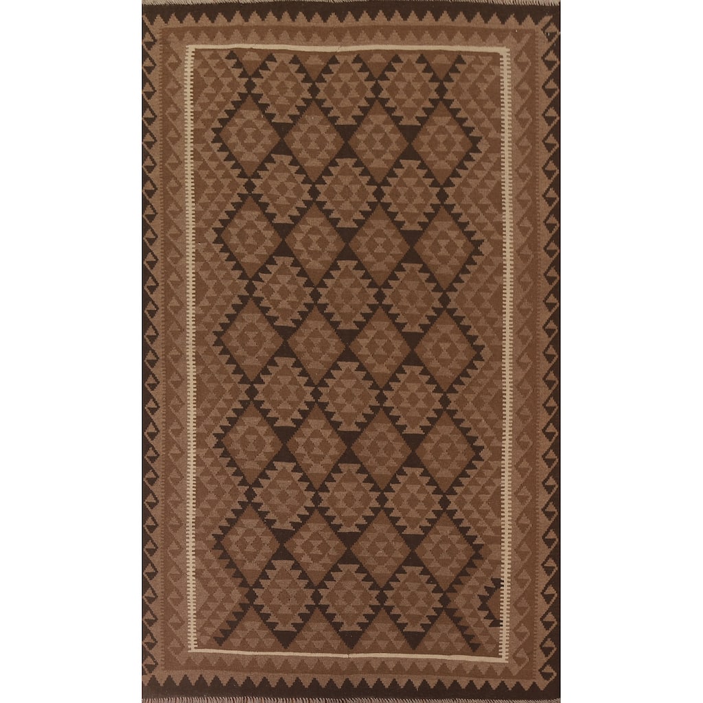 Hand Woven Oriental 100% Wool Carpet Southwestern Geometric Brown Kilim Area Rug - 10' 0'' X 6' 8''