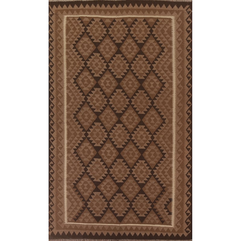Hand Woven Oriental 100% Wool Carpet Southwestern Geometric Brown Kilim Area Rug - 10' 0'' X 6' 8''