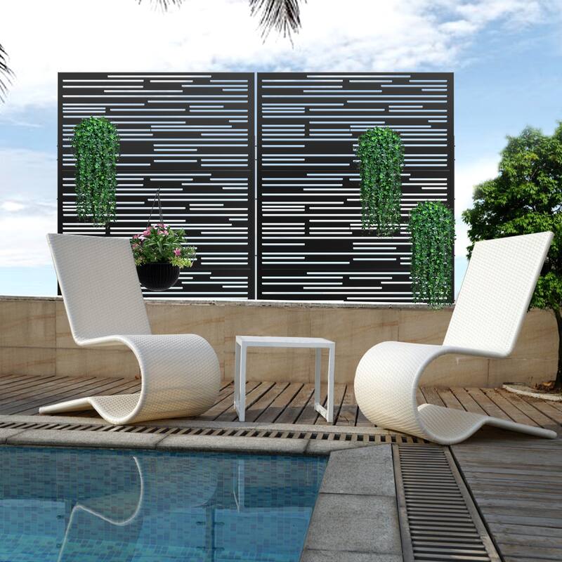 Metal Privacy Screen Wall Decoration Free Standing-6.3 ft. H X 4 ft. W - Shine - Black
