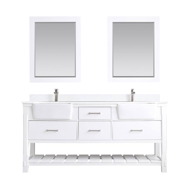 Altair Georgia Double Bathroom Vanity Set and Aosta White Stone Countertop with Farmhouse Basin with Mirror