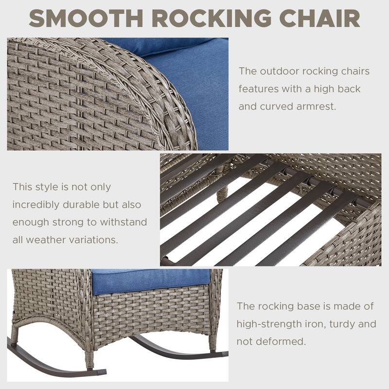 Outdoor Rocking Chair with Side Table Grey-Blue - Grey