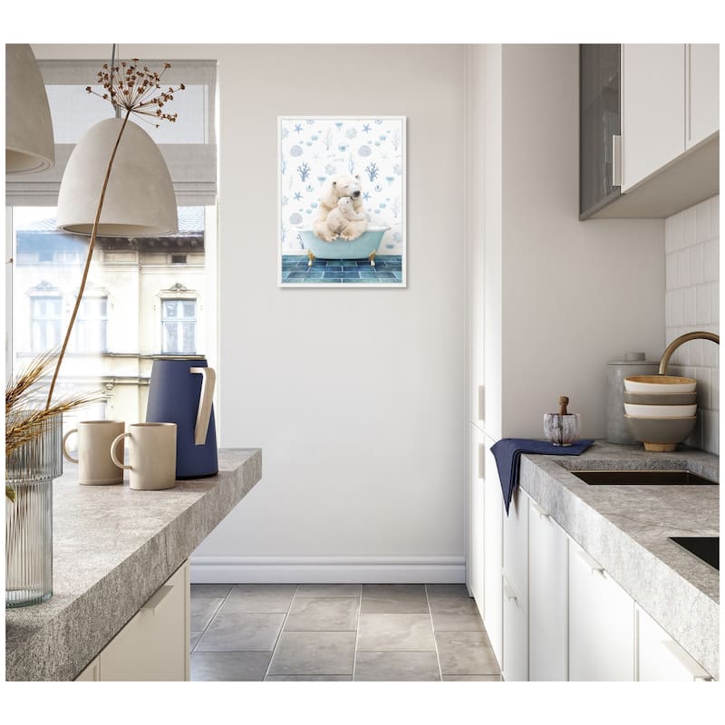 Kate and Laurel Sylvie Mother and Baby Polar Bear in Under the Sea Bathtub Framed Canvas by Amy Peterson