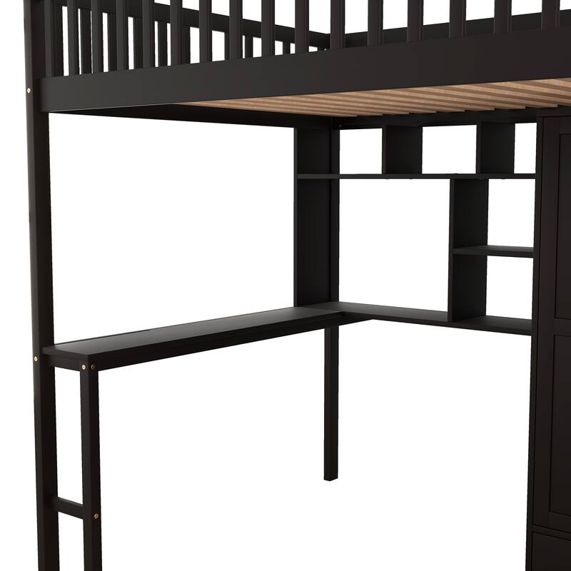 Loft Bed with Bookshelf,Drawers,Desk,and Wardrobe
