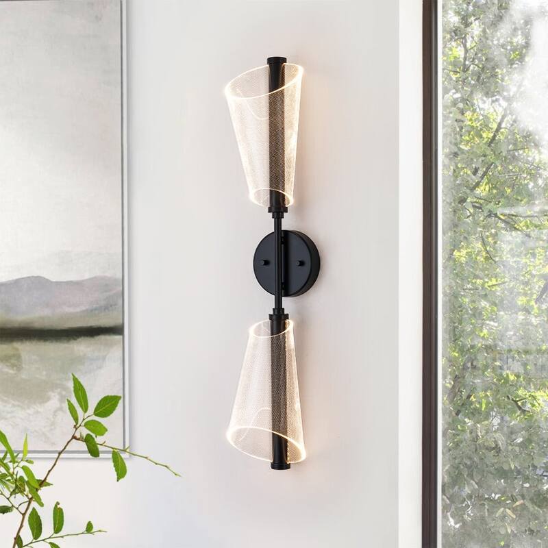 Modern Dimmable LED 2-Light Clear Acrylic Cone Vanity Wall Lamp - Black