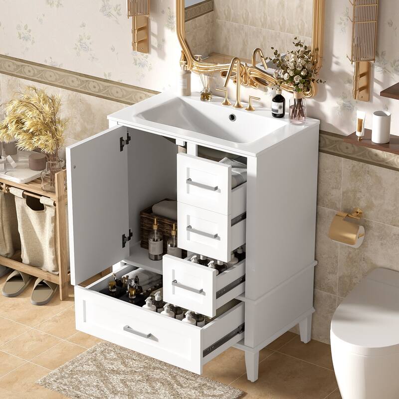 Freestanding Bathroom Vanity Cabinet with Ceramic Sink & 3 Drawers