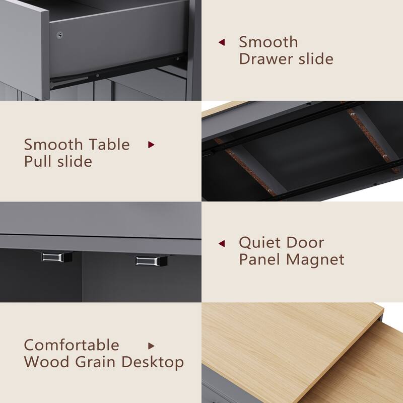 Kitchen Island with Extendable Dining Table, Rolling Island Cart on Locking Wheels, Breakfast Bar with 2 Drawers & 4 Door