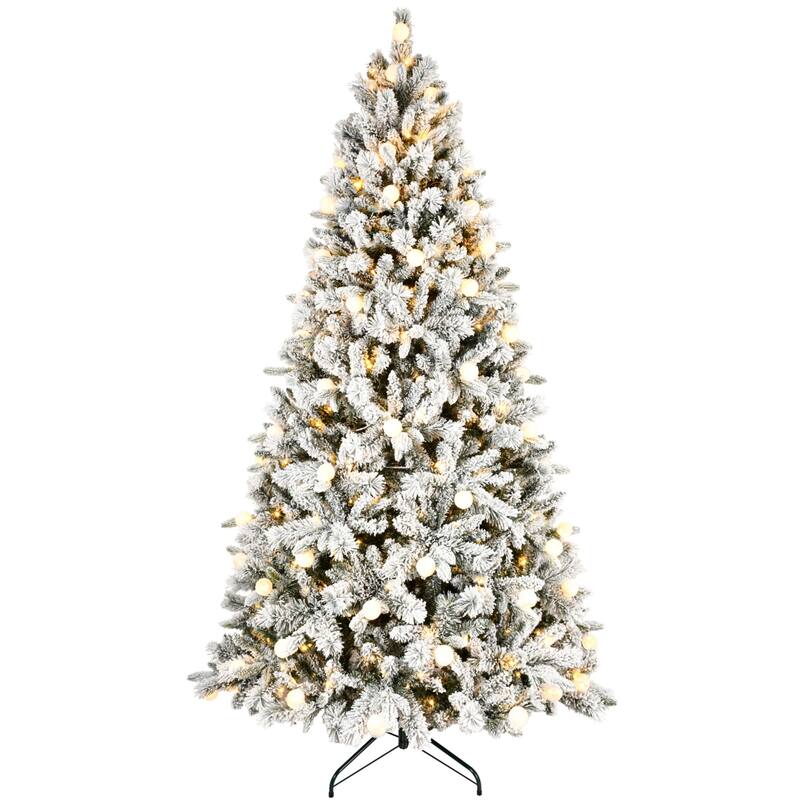 PE and PVC Floceked Christmas Tree with Lights - N/A