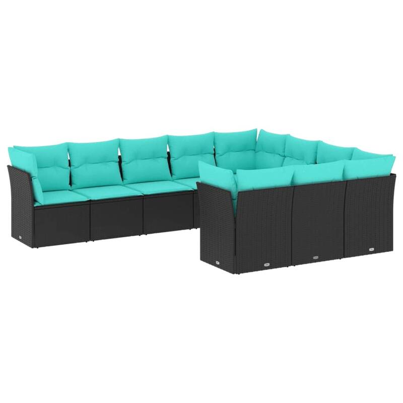 vidaXL 10 Piece Patio Sofa Set with Cushions Black Poly Rattan