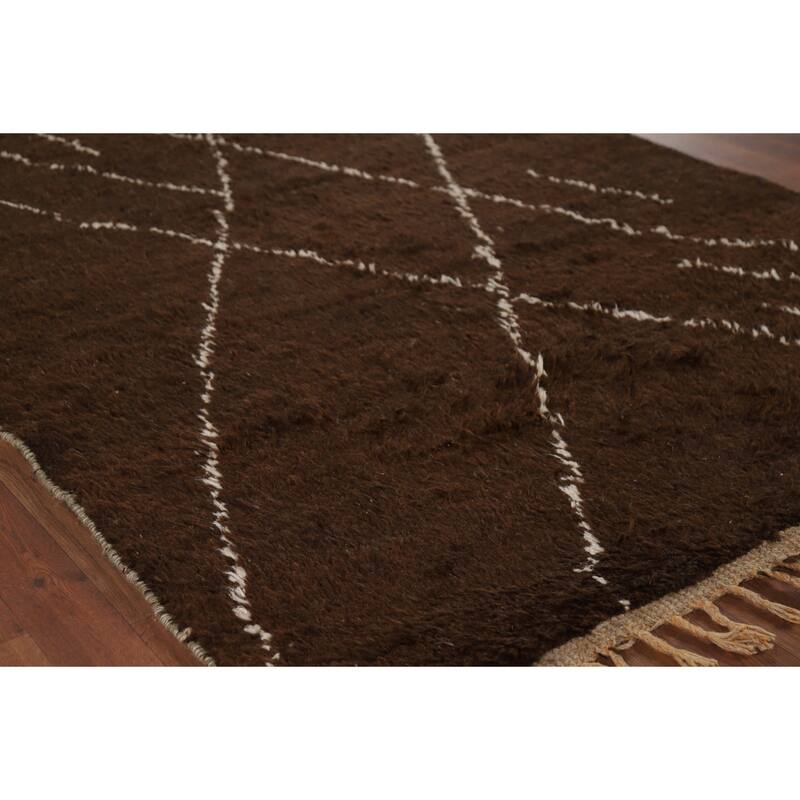 Hand Knotted Oriental 100% Wool Carpet Modern Geometric Brown Moroccan Area Rug - 8' 6'' X 5' 0''
