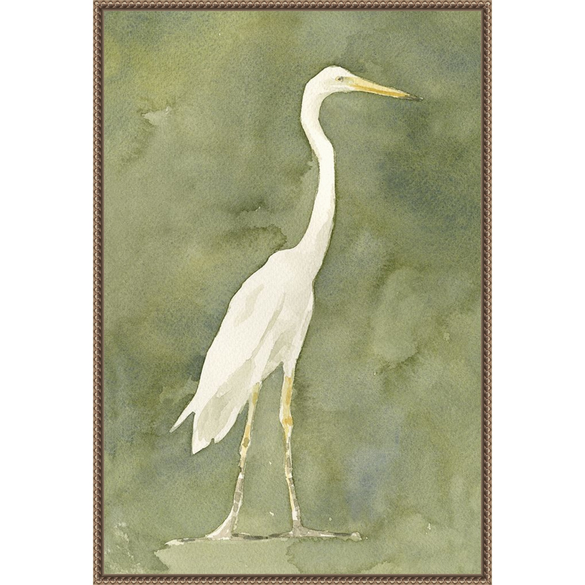 Amanti Art Emerald Heron I by Emma Caroline Framed Canvas Wall Art Print - Sylvie Beaded Bronze