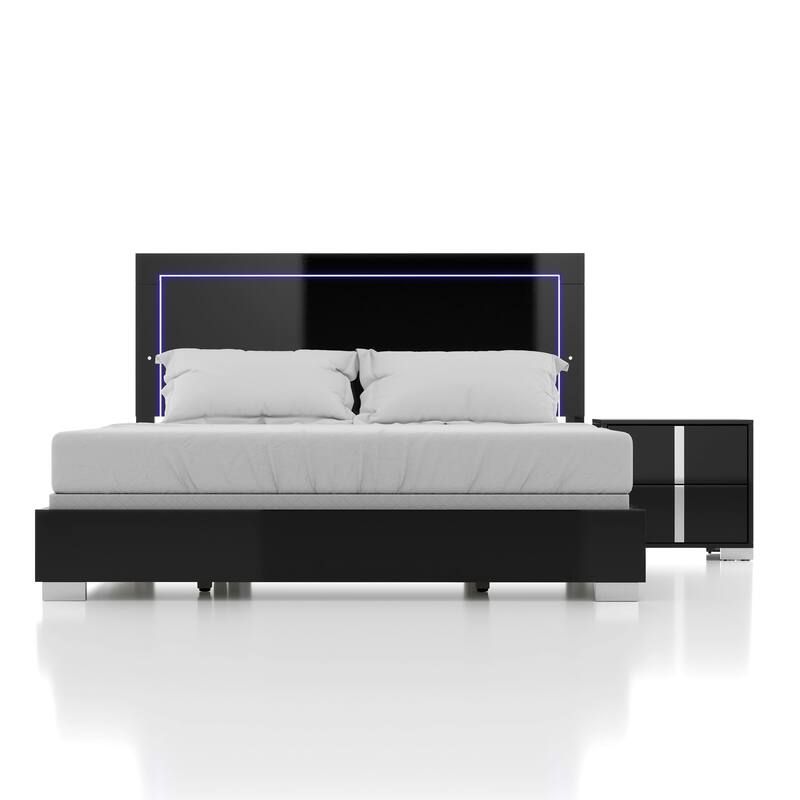 Furniture of America Erina Modern Glossy 2-Piece Panel Bed and Nightstand Set