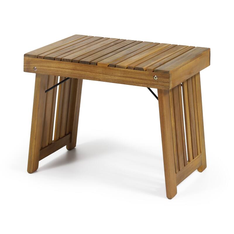 Roomfitters Outdoor Side Table with Slatted Top and Foldable Legs, Acacia Wood Accent Table