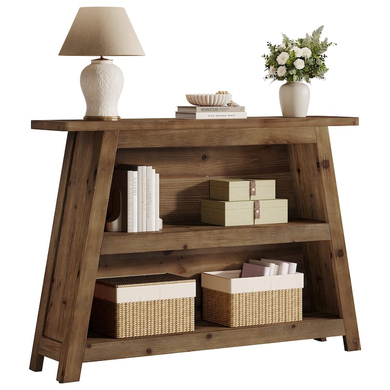 Solid Wood Entryway Console Table with Storage Shelves, Small Sofa Table for Hallway, Living Room, Foyer, Entrance