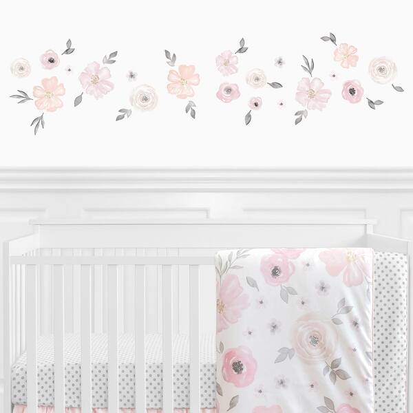 Sweet Jojo Designs Pink and Grey Watercolor Floral Collection Peel and ...