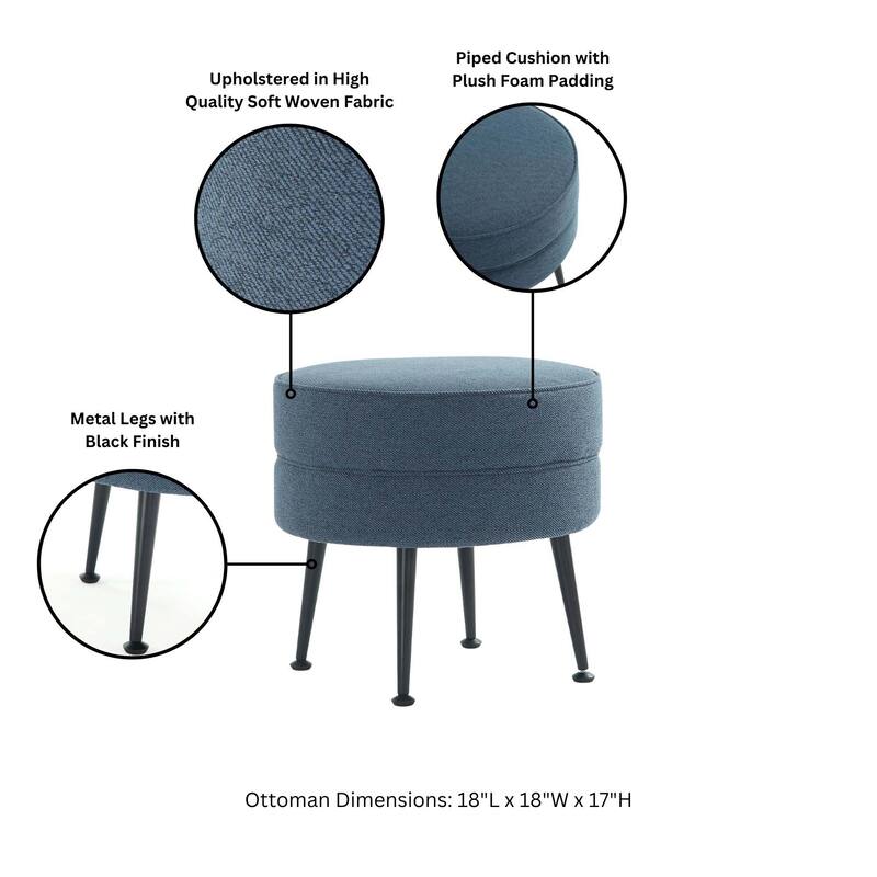 Upholstered Accent Ottoman with Metal Legs Mid Century Modern Design