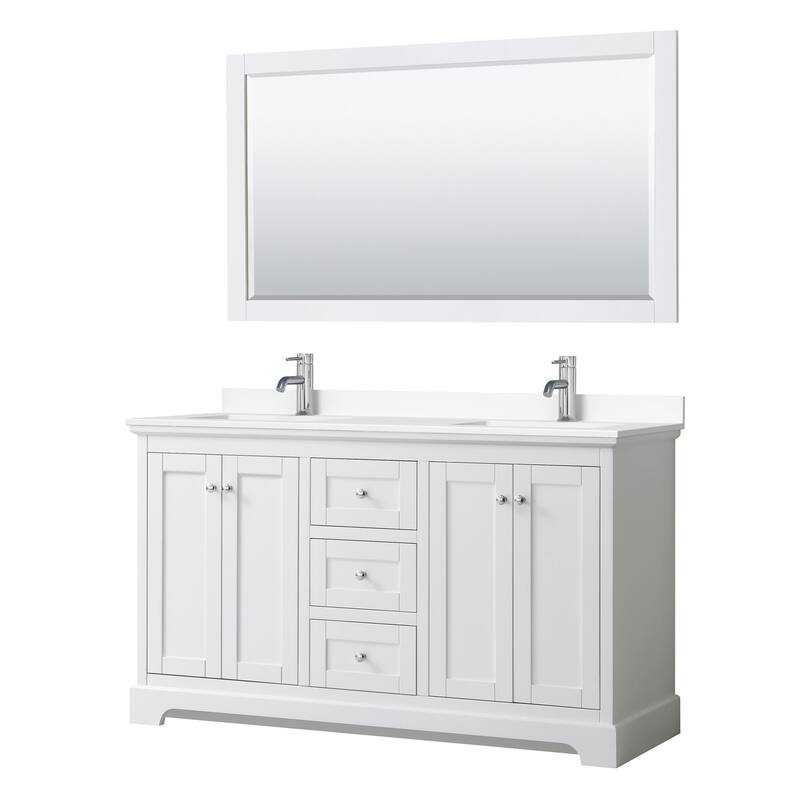 Wyndham Collection Avery 60" Free Standing Double Basin Vanity Set - White / White Cultured Marble Top / Polished