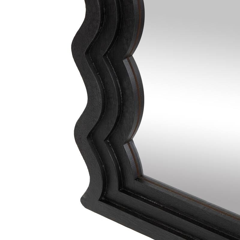 Black Wood Handmade Wavy Room Wall Mirror with Dimensional Carved Frame - 2"W x 28"L x 51"H