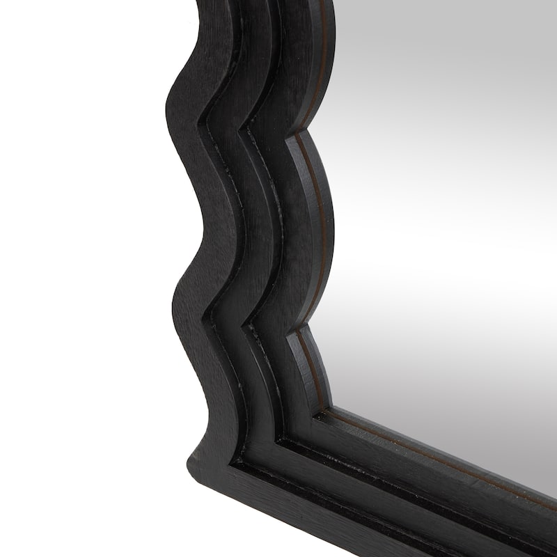 Wood Handmade Wavy Wall Mirror with Dimensional Carved Frame - Black - Roche River Decor - 2"W x 28"L x 51"H