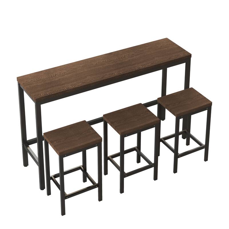 Modern Kitchen Pub Table, Long Dining Table Set with 3 Stools