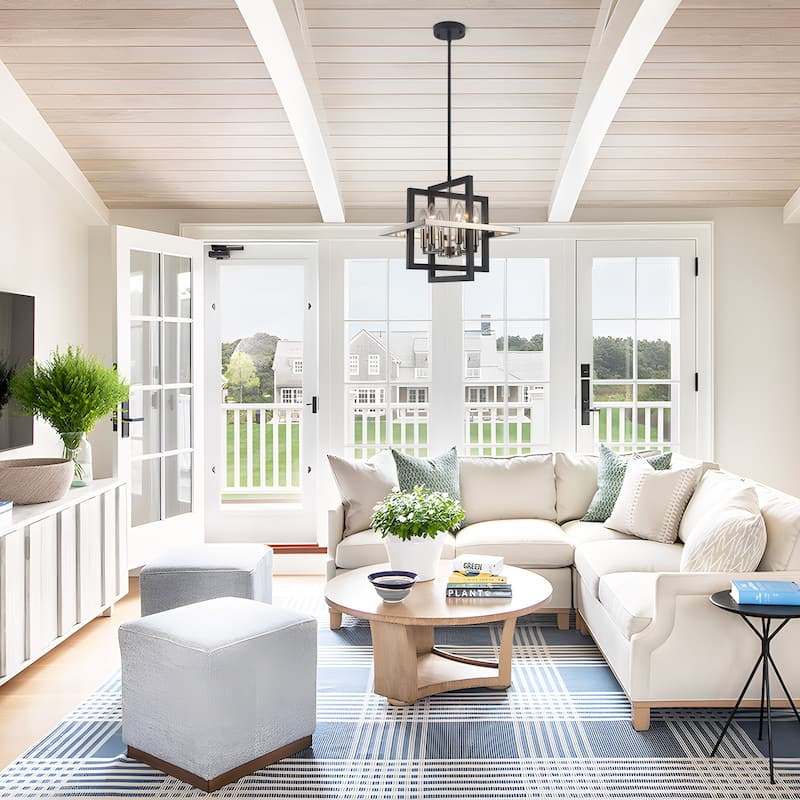 12.99" Wide 6-Light Semi Flush Mount Chandelier, Industrial Style Square Open Frame Pendant Light for Living Room